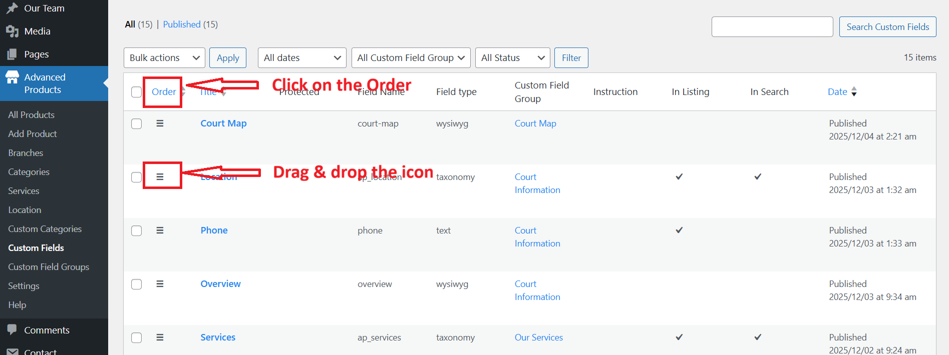 sport-custom-field-order